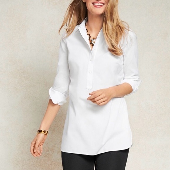 Land’s End White Long sleeve Non iron Supima Women's Button up Blouse in size 10 - Picture 2 of 13
